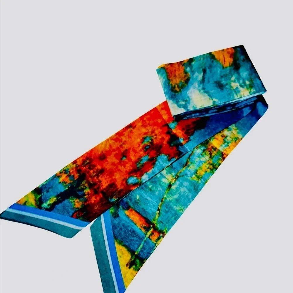 Colorful Abstract Silk Scarf Vintage-Inspired Twilly Scarf Headband NWOT